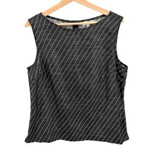 Vintage 90s Tamotsu Charcoal Grey Pinstripe Sleeveless Shell Blouse